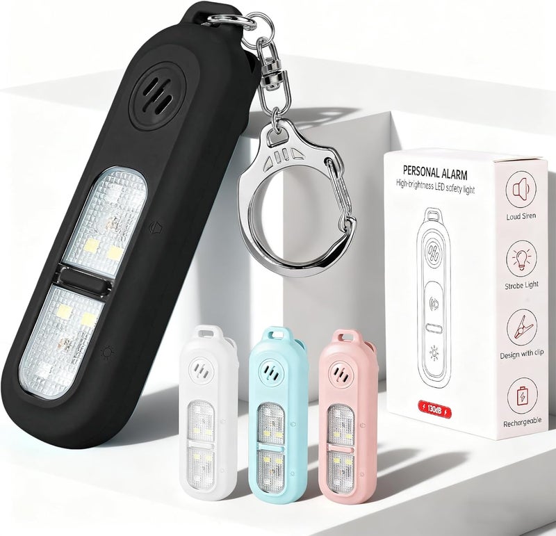cjc Rechargeable Personal Safety Alarm for Women,130DB Self Defense Keychain Alarms with Strobe Light & LED Flashlight, Bear Alarm Deterrent, Clip-On Emergency Safety Siren for Night Runners Kid, Black - Image 1